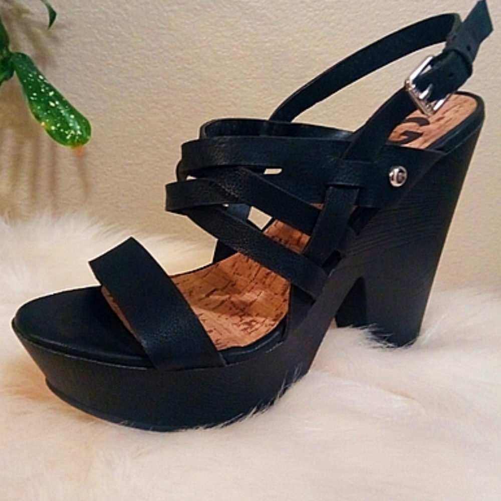 G by Guess "Saint" Wooden Black Platform Wedge